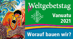 Banner Weltgebetstag der Frauen 2021 aus Vanuatu unter dem Motto "Worauf bauen wir?" Banner Weltgebetstag der Frauen 2021 aus Vanuatu unter dem Motto "Worauf bauen wir?"